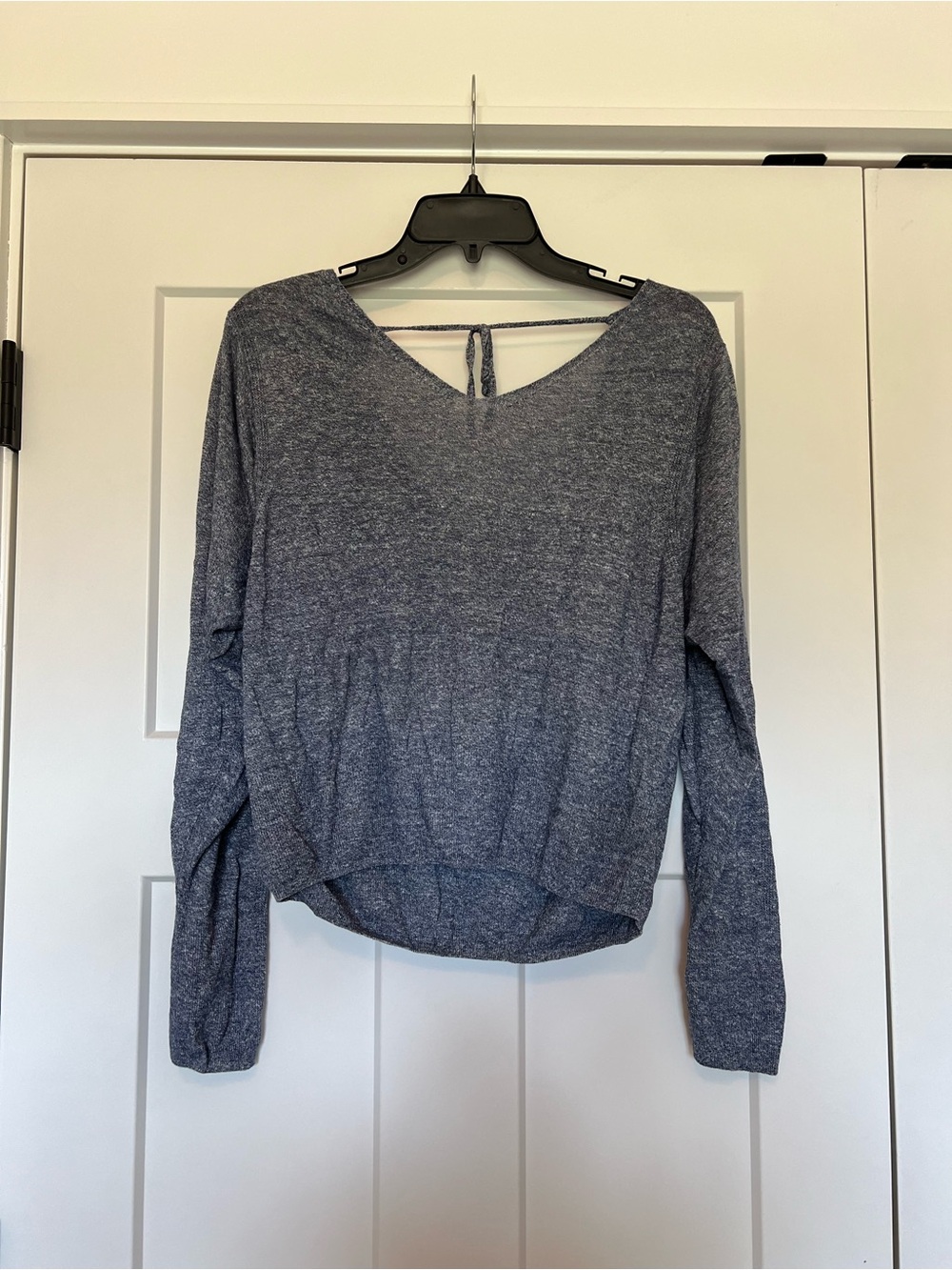 GAP Heather Navy Long Sleeve V-Back Tie Top